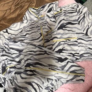 Zebra Stripe Satin Pajama Top with Yellow Trim